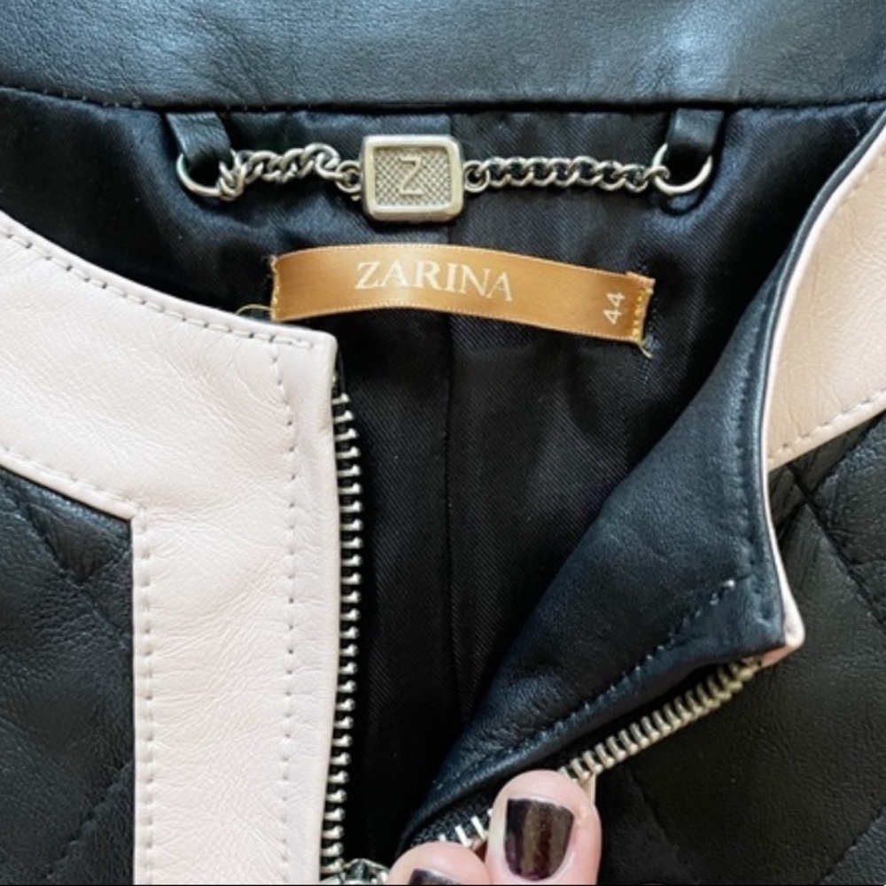 Zarina | Black Pink Faux Leather Quilted Lined Moto Zipper Jacket Blazer EU 44 - Picture 12 of 17